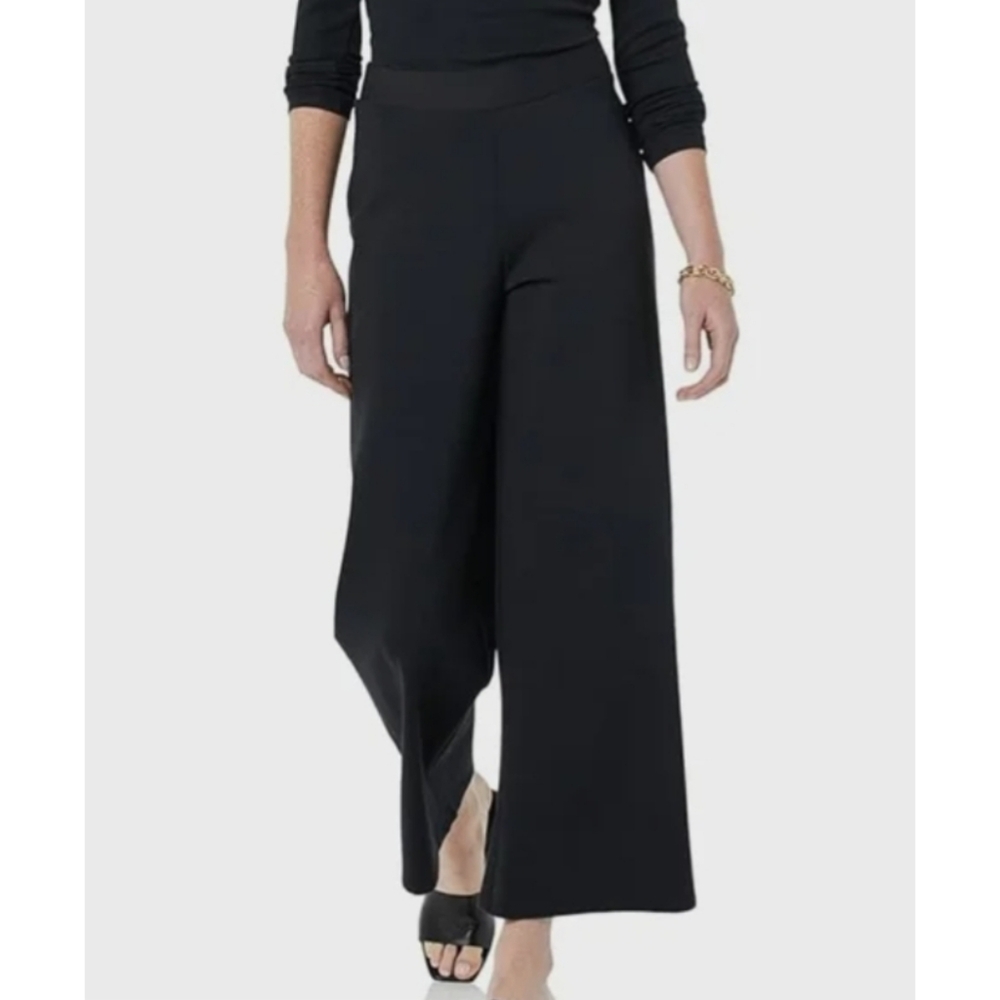 Womens Worthington size small black cropped wide leg pant with elastic waistband